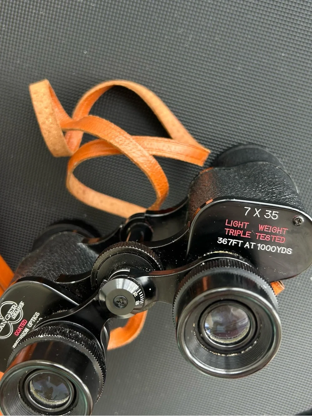 Vintage Binoculars with Brown Leather Case - Ranger Deluxe 7x35 Light Weight